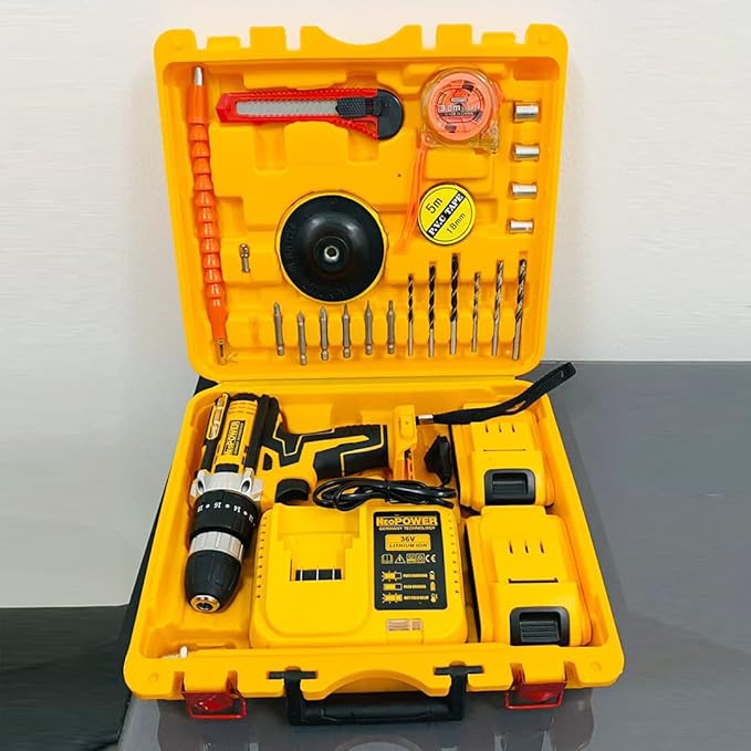 Cordless Drill Machine Kit 29PCS | Rechargeable | Dual Battery