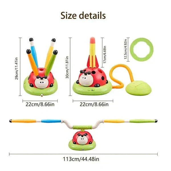 3 In 1 Jump, Ring Toss Game, Stomps & Rocket Launcher for Kids