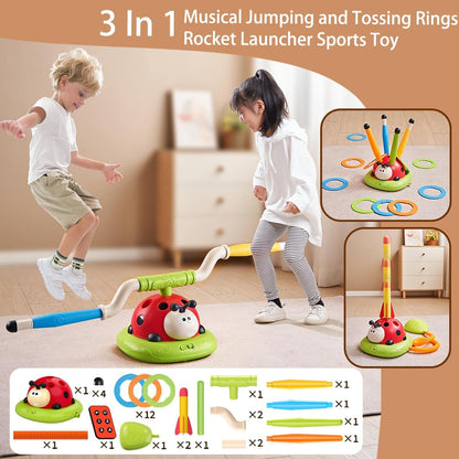 3 In 1 Jump, Ring Toss Game, Stomps & Rocket Launcher for Kids