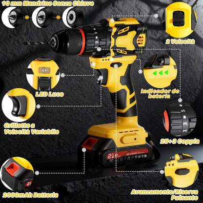 Cordless Drill Machine Kit 29PCS | Rechargeable |21V  Dual Battery