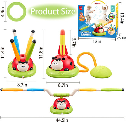 3 In 1 Jump, Ring Toss Game, Stomps & Rocket Launcher for Kids