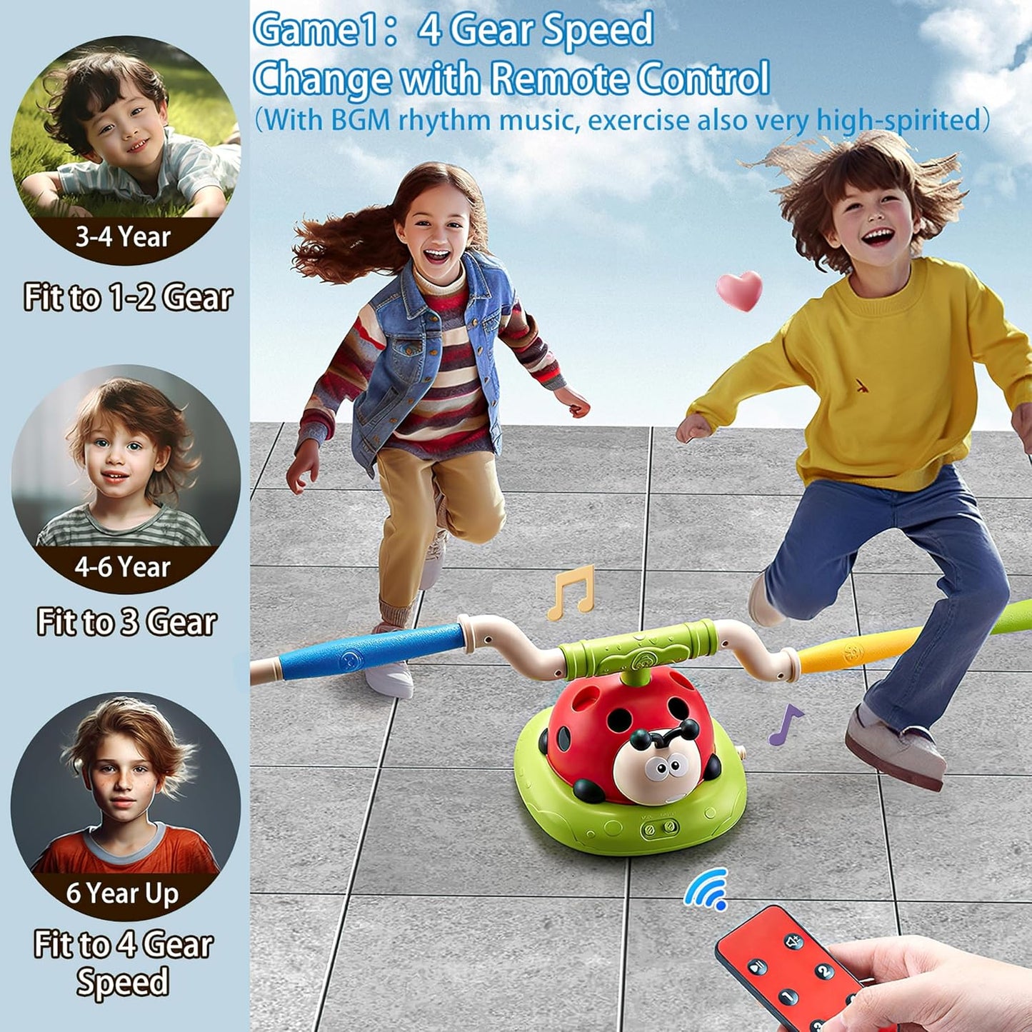 3 In 1 Jump, Ring Toss Game, Stomps & Rocket Launcher for Kids