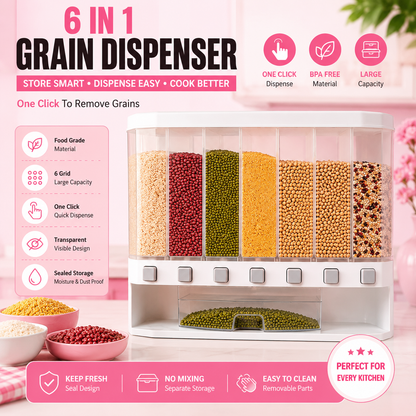Rice Grain Storage Container, Multi-Division (6 Portion Storage)