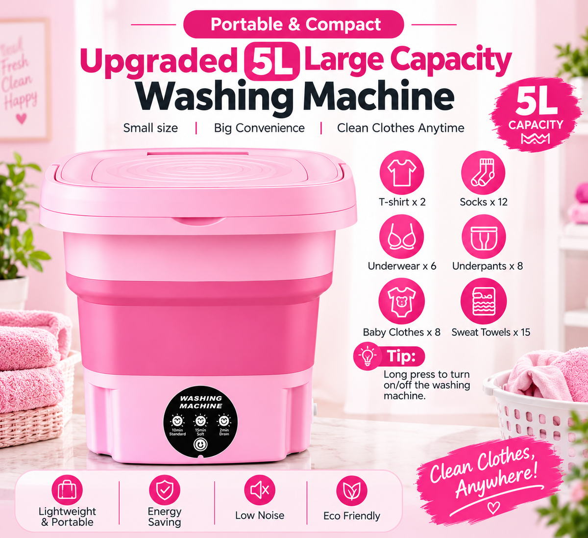 Foldable Mini Washing Machine  5 Liter Capacity (Imported Quality)
