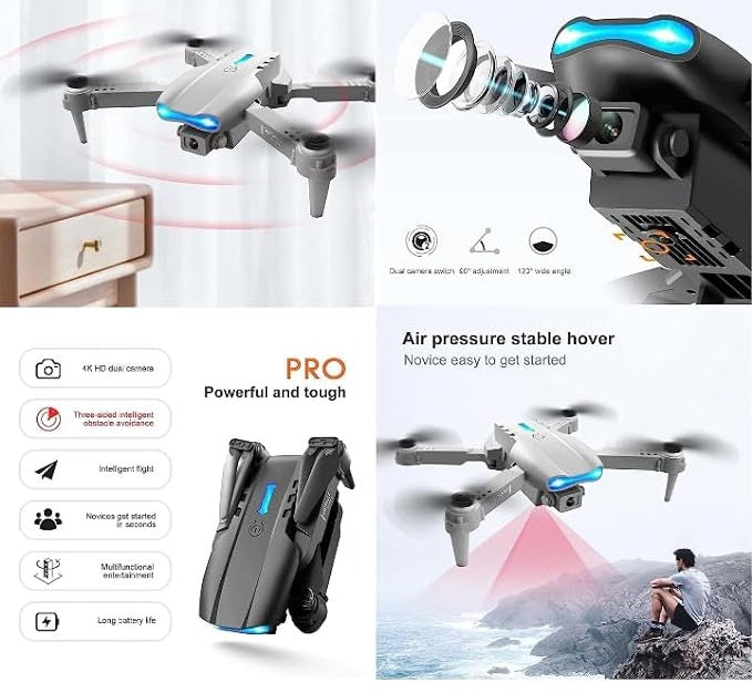 طائرة E88 Pro القابلة للطي بدون طيار مزودة بكاميرا مزدوجة بدقة 4K وواي فاي FPV
