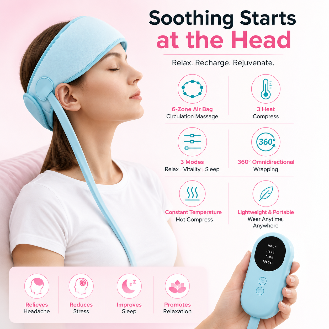 Portable Head Massage Device with Heat | Migraine & Stress Relief Massager