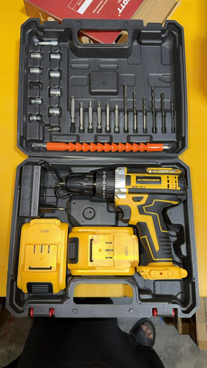 Cordless Drill Machine Kit 29PCS | Rechargeable | Dual Battery